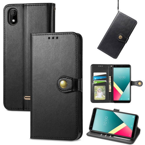 

For Wiko Y61 Solid Color Leather Buckle Phone Case with Lanyard & Photo Frame & Card Slot & Wallet & Stand Function(Black)