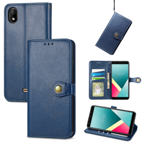 

For Wiko Y61 Solid Color Leather Buckle Phone Case with Lanyard & Photo Frame & Card Slot & Wallet & Stand Function(Blue)