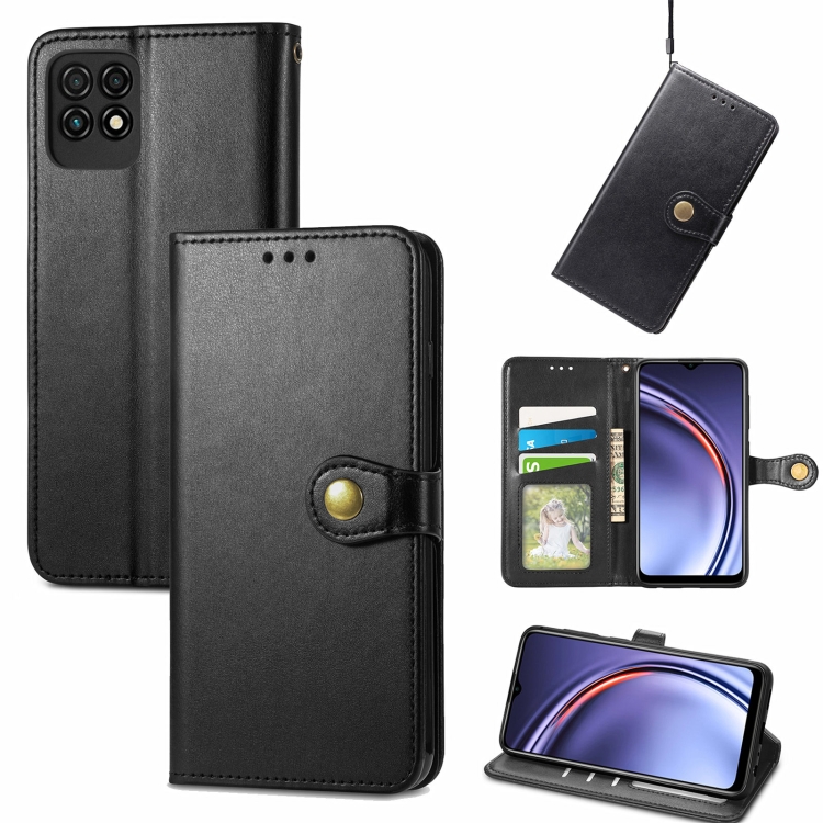 

For Huawei Maimang 10 SE Solid Color Leather Buckle Phone Case with Lanyard & Photo Frame & Card Slot & Wallet & Stand Function(Black)
