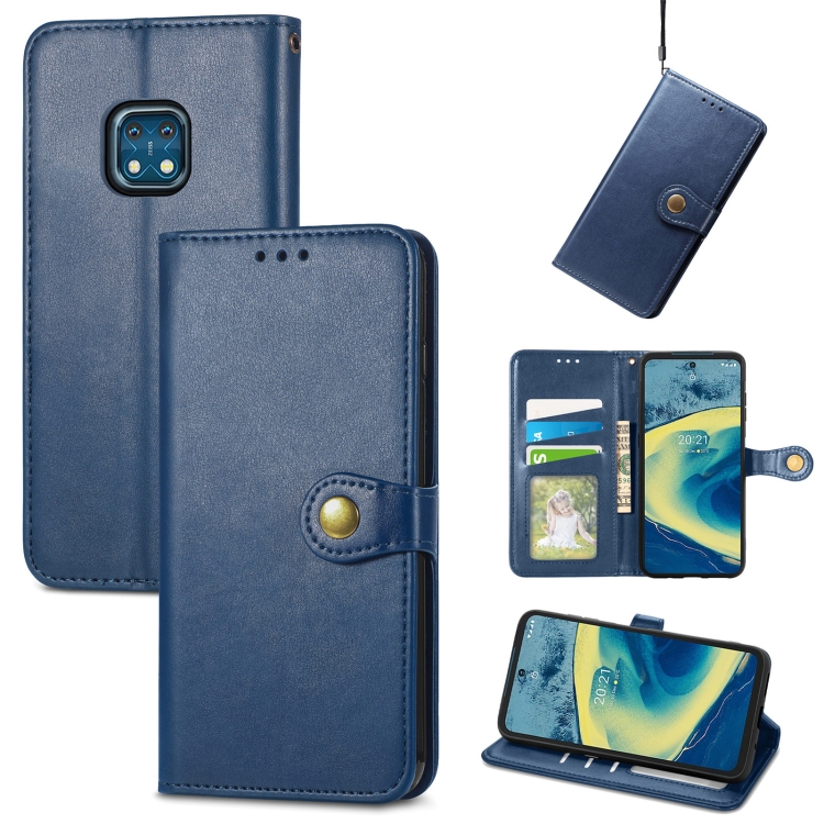 

For Nokia XR 20 Solid Color Leather Buckle Phone Case with Lanyard & Photo Frame & Card Slot & Wallet & Stand Function(Blue)