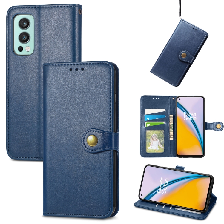 

For OnePlus Nord 2 Solid Color Leather Buckle Phone Case with Lanyard & Photo Frame & Card Slot & Wallet & Stand Function(Blue)