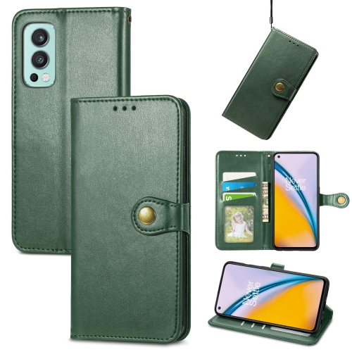 

For OnePlus Nord 2 Solid Color Leather Buckle Phone Case with Lanyard & Photo Frame & Card Slot & Wallet & Stand Function(Green)