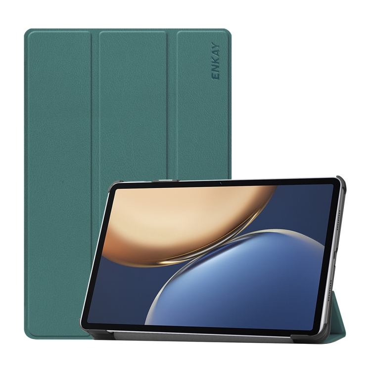 

For Honor Tablet V7 Pro ENKAY Custer Texture Horizontal Flip PU+PC Leather Case with Three-folding Holder & Sleep / Wake-up Function(Dark Green)