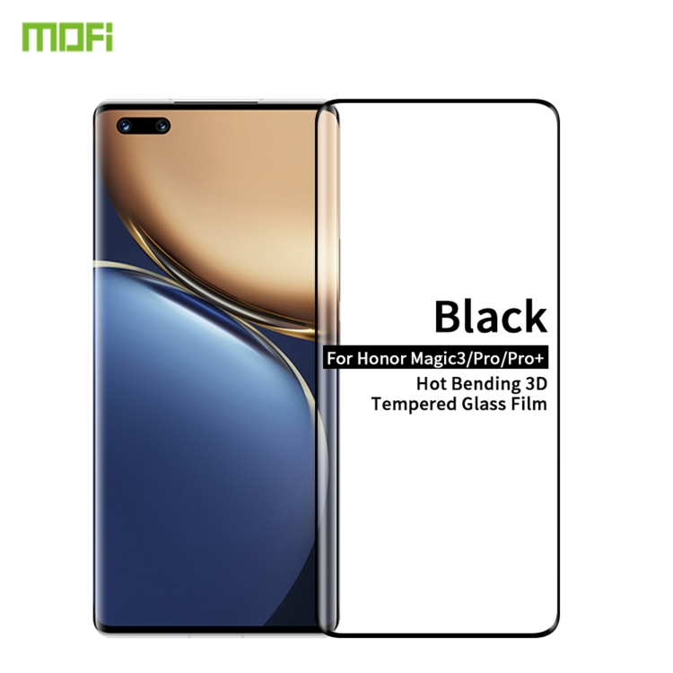 

For Honor Magic 3 / Magic 3 Pro MOFI 9H 3D Explosion Proof Thermal Bending Full Screen Tempered Glass Film(Black)