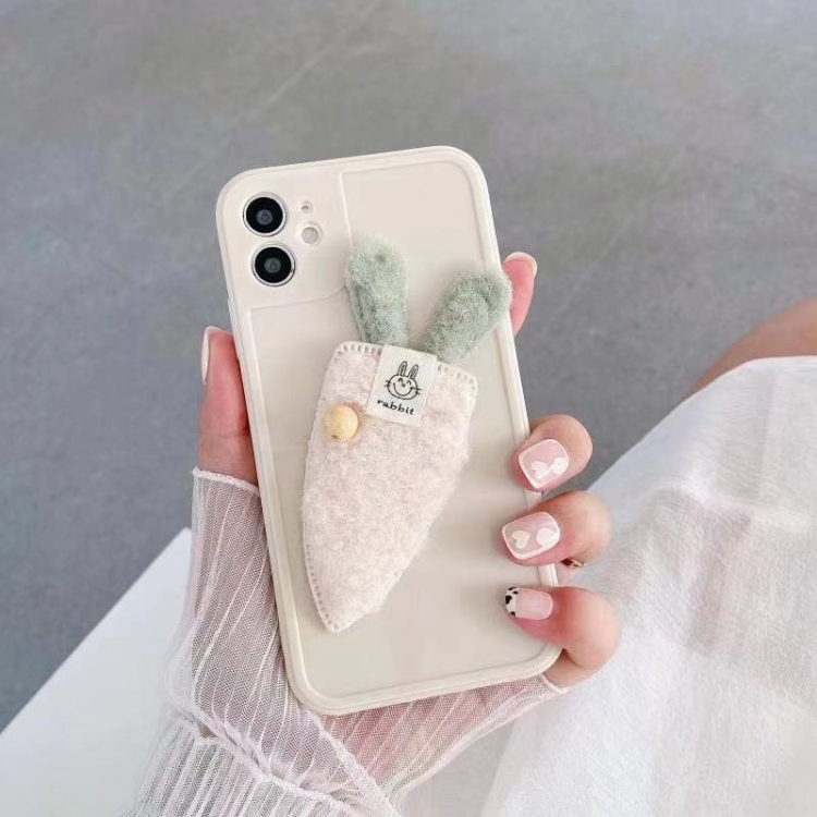 

Cartoon Plush Carrot Bunny Shockproof Silicone TPU Case For iPhone 13(Beige)