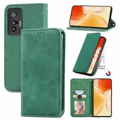 

For vivo X70 Retro Skin Feel Business Magnetic Horizontal Flip Leather Case with Holder & Card Slots & Wallet & Photo Frame(Green)