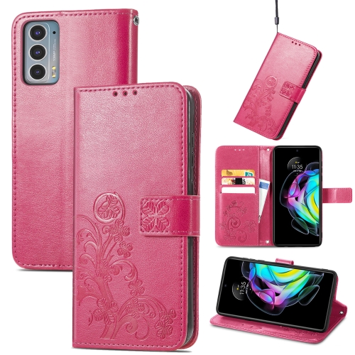 

For Motorola Edge 20 Four-leaf Clasp Embossed Buckle Mobile Phone Protection Leather Case with Lanyard & Card Slot & Wallet & Bracket Function(Magenta)