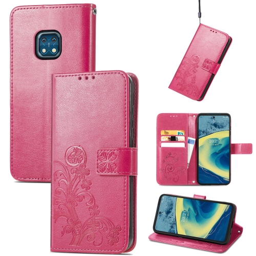 

For Nokia XR 20 Four-leaf Clasp Embossed Buckle Mobile Phone Protection Leather Case with Lanyard & Card Slot & Wallet & Bracket Function(Magenta)