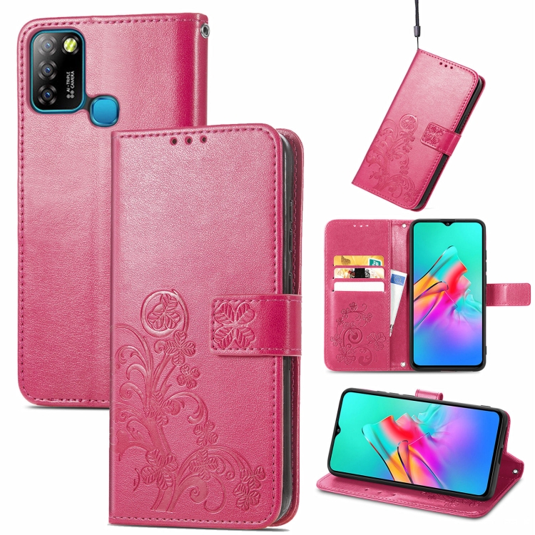 

For Infinix Smart 5 Four-leaf Clasp Embossed Buckle Mobile Phone Protection Leather Case with Lanyard & Card Slot & Wallet & Bracket Function(Magenta)