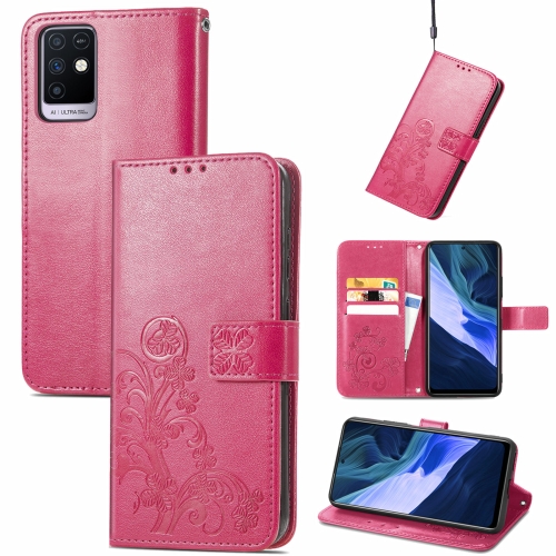 

For Infinix Note 10 Four-leaf Clasp Embossed Buckle Mobile Phone Protection Leather Case with Lanyard & Card Slot & Wallet & Bracket Function(Magenta)