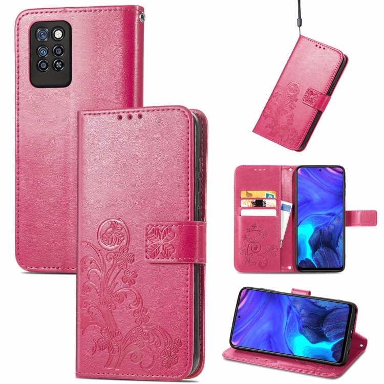 

For Infinix Note 10 Pro Four-leaf Clasp Embossed Buckle Mobile Phone Protection Leather Case with Lanyard & Card Slot & Wallet & Bracket Function(Magenta)