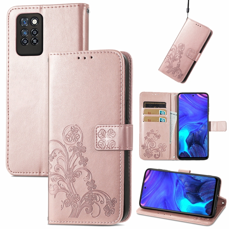 

For Infinix Note 10 Pro Four-leaf Clasp Embossed Buckle Mobile Phone Protection Leather Case with Lanyard & Card Slot & Wallet & Bracket Function(Rose Gold)