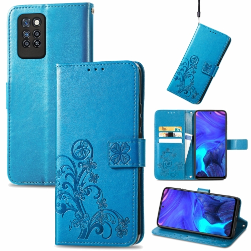 

For Infinix Note 10 Pro Four-leaf Clasp Embossed Buckle Mobile Phone Protection Leather Case with Lanyard & Card Slot & Wallet & Bracket Function(Blue)