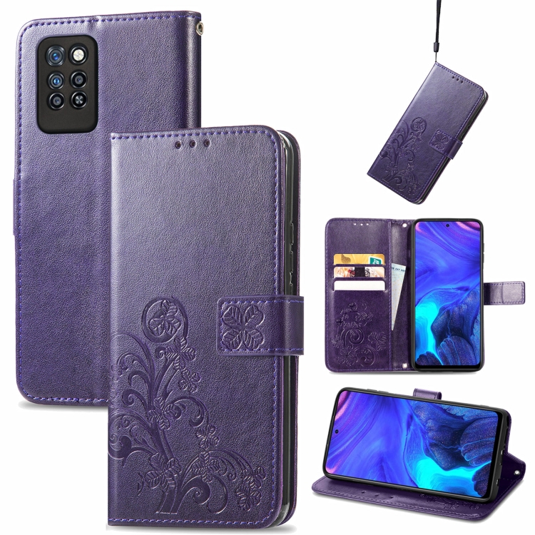 

For Infinix Note 10 Pro Four-leaf Clasp Embossed Buckle Mobile Phone Protection Leather Case with Lanyard & Card Slot & Wallet & Bracket Function(Purple)
