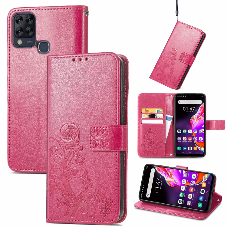 

For Infinix HOT 10T Four-leaf Clasp Embossed Buckle Mobile Phone Protection Leather Case with Lanyard & Card Slot & Wallet & Bracket Function(Magenta)