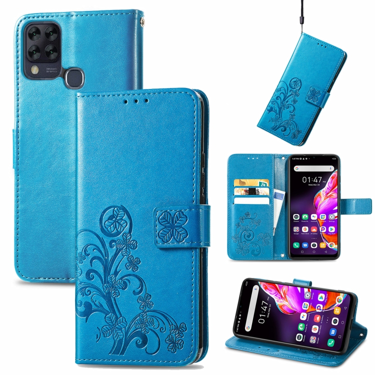 

For Infinix HOT 10T Four-leaf Clasp Embossed Buckle Mobile Phone Protection Leather Case with Lanyard & Card Slot & Wallet & Bracket Function(Blue)