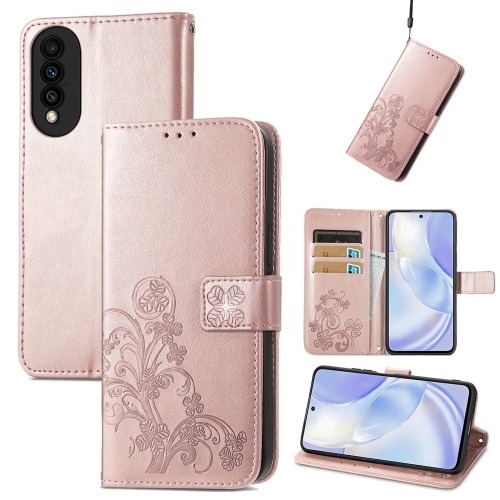 

For Huawei nova 8 SE Youth Four-leaf Clasp Embossed Buckle Mobile Phone Protection Leather Case with Lanyard & Card Slot & Wallet & Bracket Function(Rose Gold)