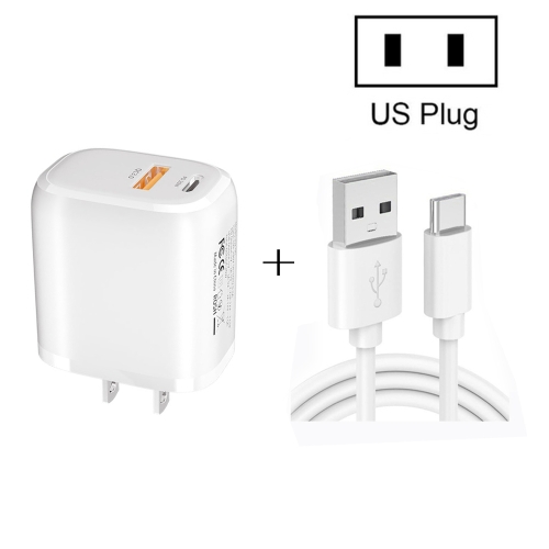 

CS-20W Mini Portable PD3.0 + QC3.0 Dual Ports Fast Charger with 3A USB to Type-C Data Cable(US Plug)