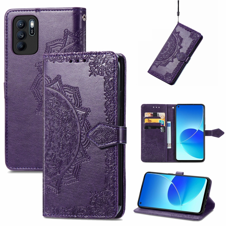 

For OPPO Reno6 Z Mandala Embossing Pattern Horizontal Flip Leather Case with Holder & Card Slots & Wallet & Lanyard(Purple)