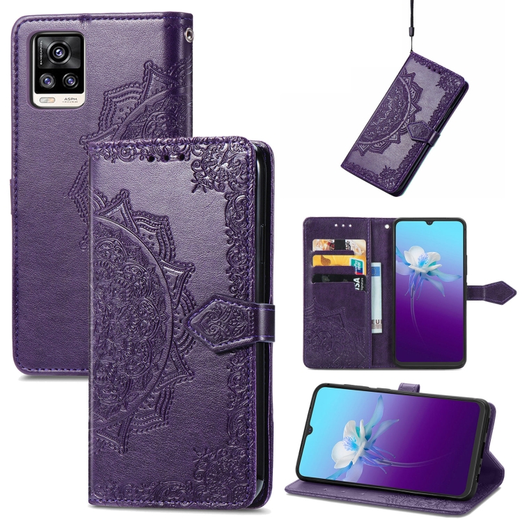 

For vivo V20 2021 Mandala Embossing Pattern Horizontal Flip Leather Case with Holder & Card Slots & Wallet & Lanyard(Purple)