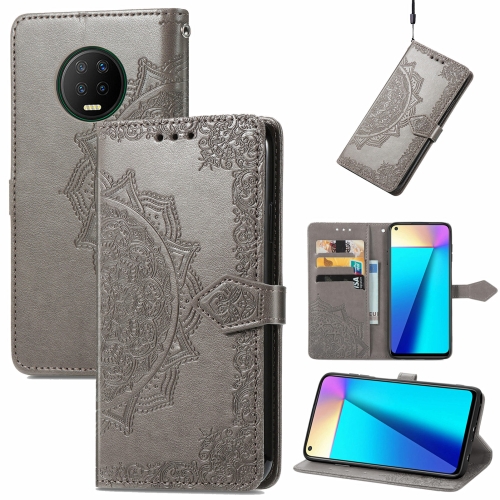 

For Infinix Note 7 Mandala Embossing Pattern Horizontal Flip Leather Case with Holder & Card Slots & Wallet & Lanyard(Grey)