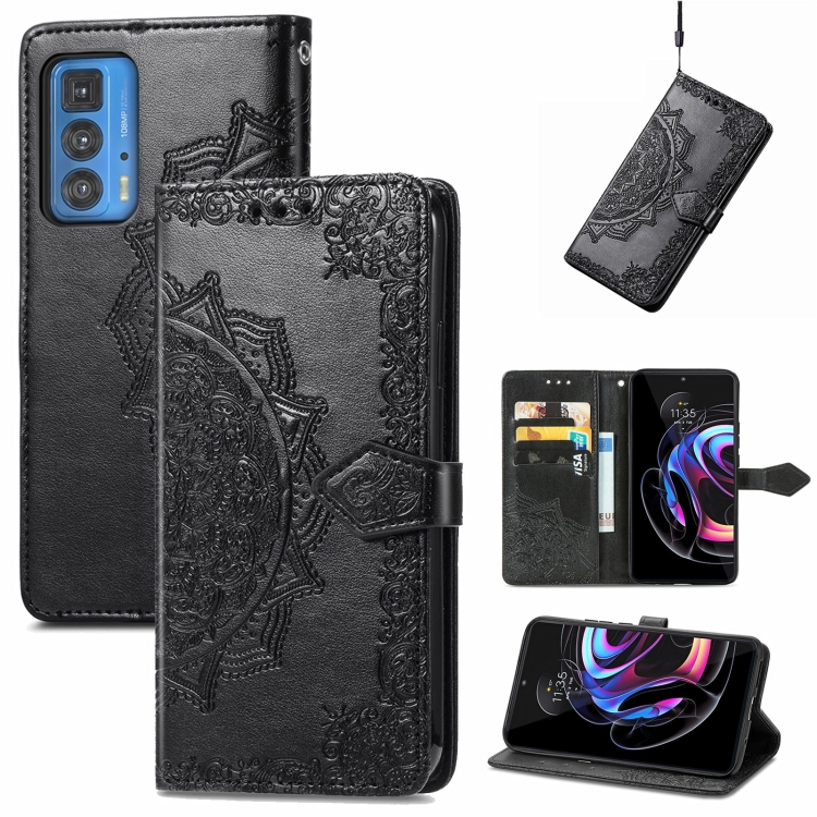 

For Motorola Edge 20 Pro Mandala Embossing Pattern Horizontal Flip Leather Case with Holder & Card Slots & Wallet & Lanyard(Black)