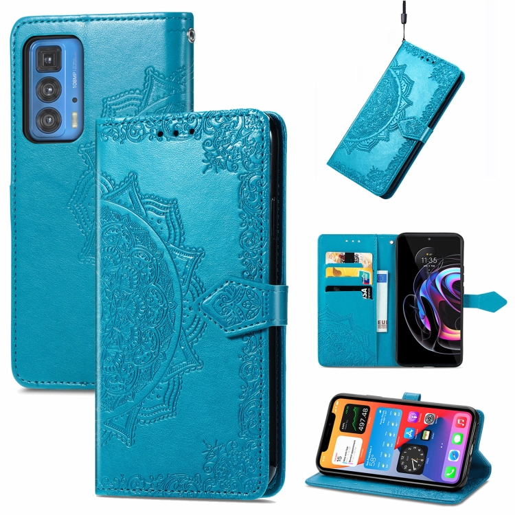 

For Motorola Edge 20 Pro Mandala Embossing Pattern Horizontal Flip Leather Case with Holder & Card Slots & Wallet & Lanyard(Blue)