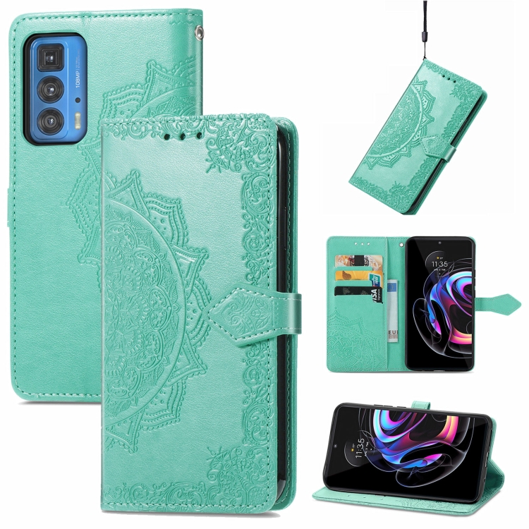 

For Motorola Edge 20 Pro Mandala Embossing Pattern Horizontal Flip Leather Case with Holder & Card Slots & Wallet & Lanyard(Green)