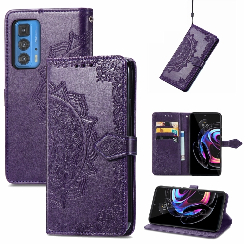 

For Motorola Edge 20 Pro Mandala Embossing Pattern Horizontal Flip Leather Case with Holder & Card Slots & Wallet & Lanyard(Purple)