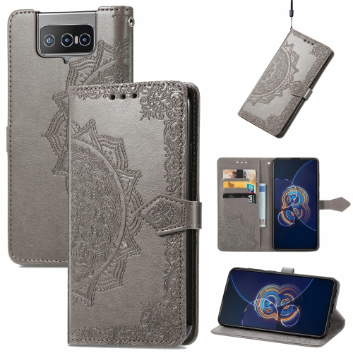 

For Asus Zenfone 8 Flip Mandala Embossing Pattern Horizontal Flip Leather Case with Holder & Card Slots & Wallet & Lanyard(Grey)