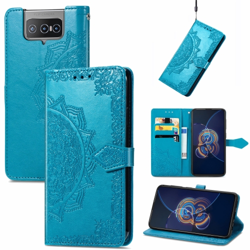 

For Asus Zenfone 8 Flip Mandala Embossing Pattern Horizontal Flip Leather Case with Holder & Card Slots & Wallet & Lanyard(Blue)