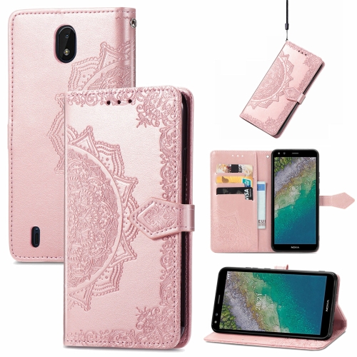 

For Nokia C01 Plus Mandala Embossing Pattern Horizontal Flip Leather Case with Holder & Card Slots & Wallet & Lanyard(Rose Gold)