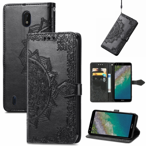 

For Nokia C01 Plus Mandala Embossing Pattern Horizontal Flip Leather Case with Holder & Card Slots & Wallet & Lanyard(Black)