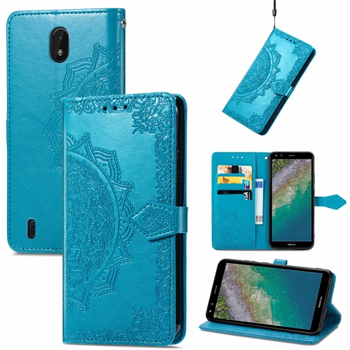 

For Nokia C01 Plus Mandala Embossing Pattern Horizontal Flip Leather Case with Holder & Card Slots & Wallet & Lanyard(Blue)