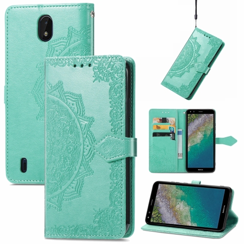 

For Nokia C01 Plus Mandala Embossing Pattern Horizontal Flip Leather Case with Holder & Card Slots & Wallet & Lanyard(Green)