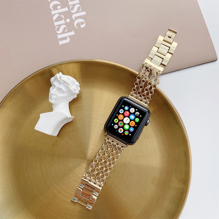 

Creative Chain Stainless Steel Metal Watch Strap For Apple Watch Series 7 45mm / 6 & SE & 5 & 4 44mm / 3 & 2 & 1 42mm(Gold)