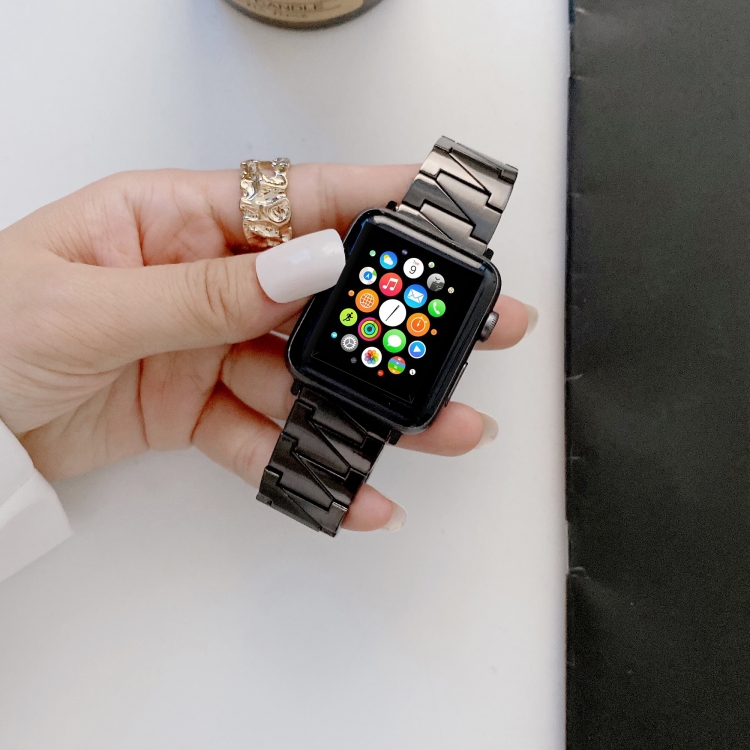 

Creative Chain Stainless Steel Metal Strap For Apple Watch Series 7 45mm / 6&SE&5&4 44mm / 3&2&1 42mm(Black)