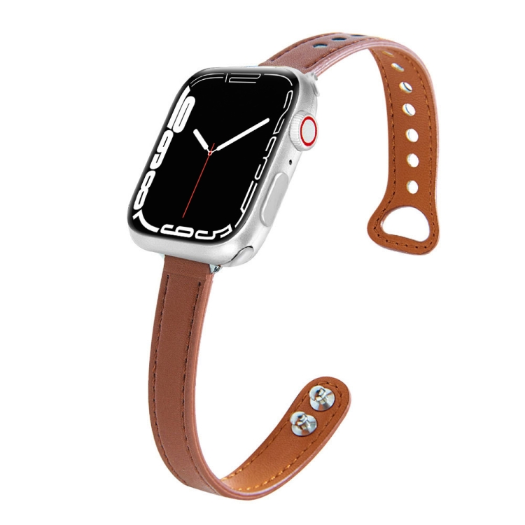 

Leather Replacement Strap Watchband For Apple Watch Series 7 45mm / 6&SE&5&4 44mm / 3&2&1 42mm(Brown)