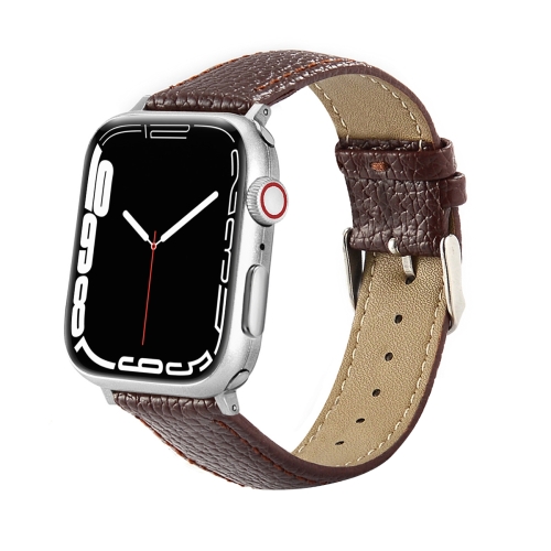 

Leather Replacement Strap Watchband For Apple Watch Series 7 45mm / 6&SE&5&4 44mm / 3&2&1 42mm(Dark Brown)