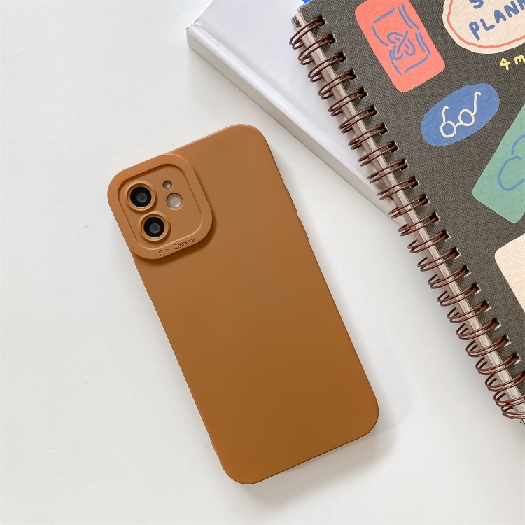 

Straight-Edge Solid Color Liquid Silicone Shockproof Full Coverage Protective Case For iPhone 11 Pro Max(Brown)