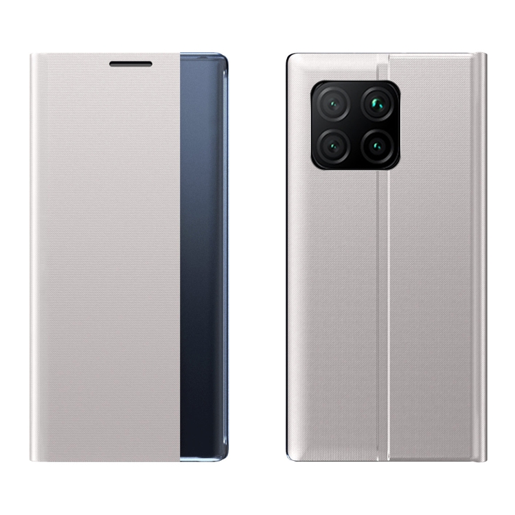 

For Xiaomi Mi 11 Side Window Display Magnetic Suction Plain Grain Flip PU Leather + PC Case with Holder(Silver)