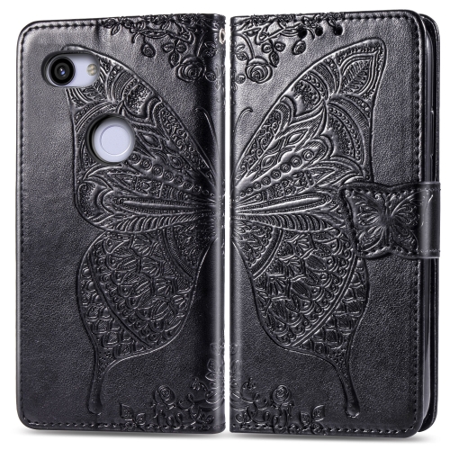 

Butterfly Love Flowers Embossing Horizontal Flip Leather Case for Google Pixel 3A XL, with Holder & Card Slots & Wallet & Lanyard(Black)