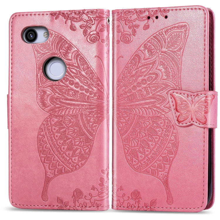 

Butterfly Love Flowers Embossing Horizontal Flip Leather Case for Google Pixel 3A XL, with Holder & Card Slots & Wallet & Lanyard(Pink)
