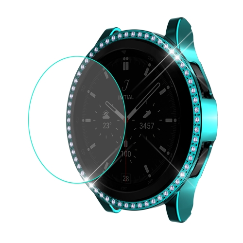 

For Samsung Galaxy Watch4 Classic 46mm ENKAY Hat-Prince 2 in 1 Full Coverage Electroplated PC Case with Decorative Diamond + Tempered Glass Protector(Cyan)