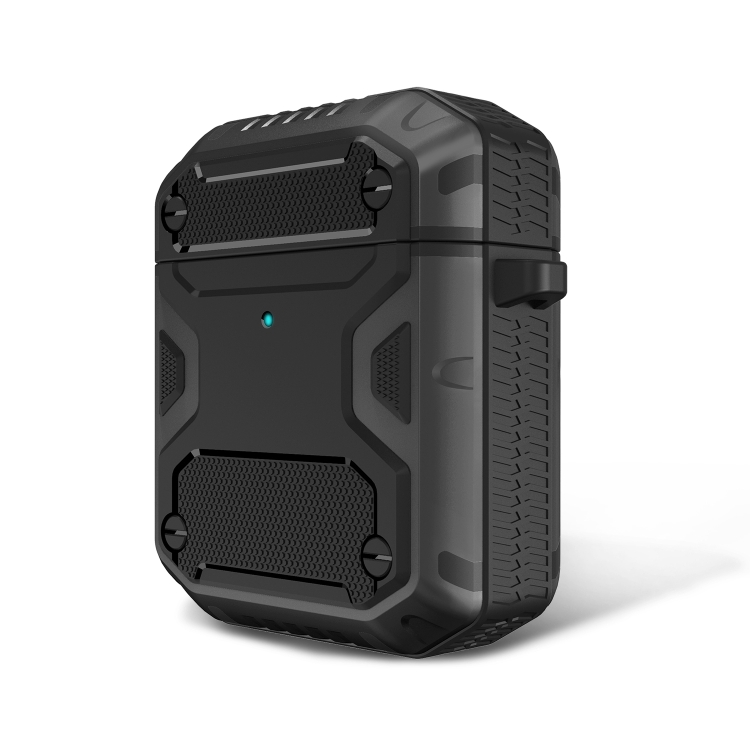 

Two-color TPU + PC Tri-proof Earphone Protective Case with Hook For AirPods 1 / 2(Black)
