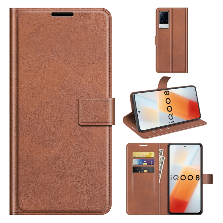 

For vivo iQOO 8 Retro Calf Pattern Buckle Horizontal Flip Leather Case with Holder & Card Slots & Wallet(Light Brown)