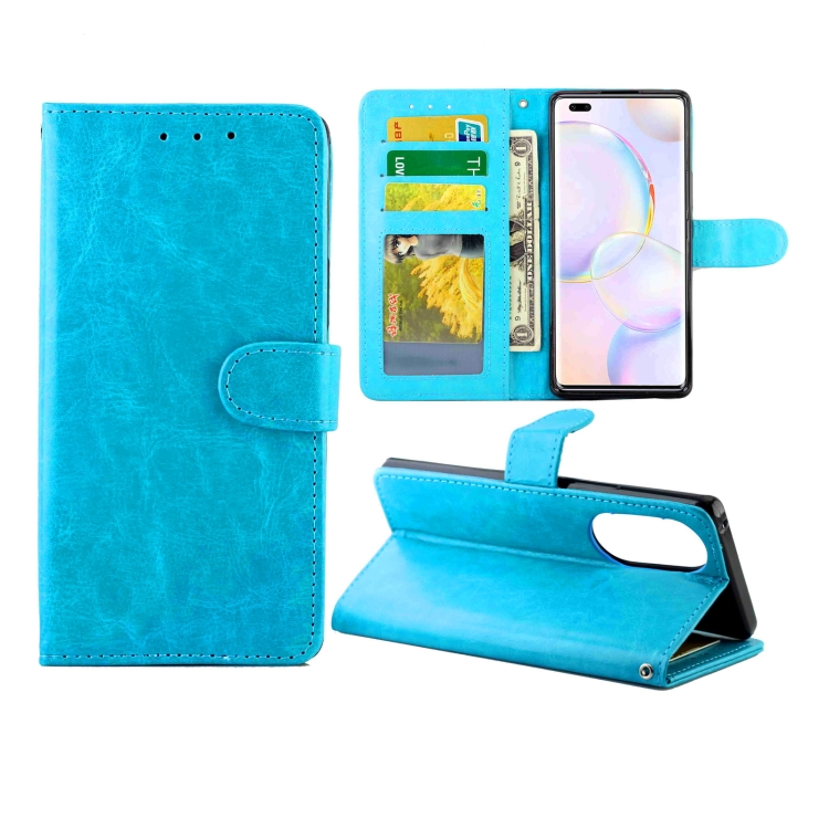 

For Honor 50 Pro Crazy Horse Texture Leather Horizontal Flip Protective Case with Holder & Card Slots & Wallet & Photo Frame(Baby Blue)