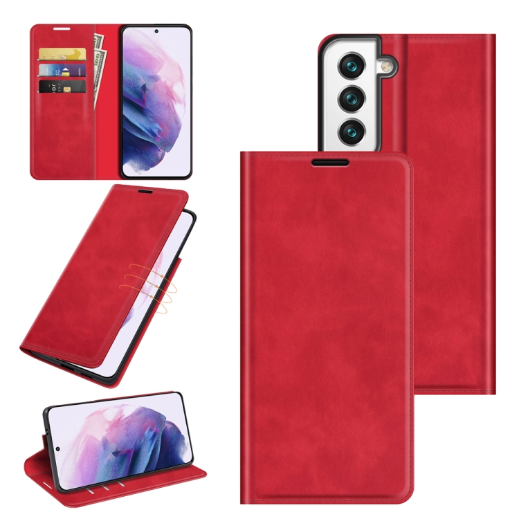 

For Samsung Galaxy S22 5G Retro-skin Business Magnetic Suction Leather Case with Holder & Card Slots & Wallet(Red)
