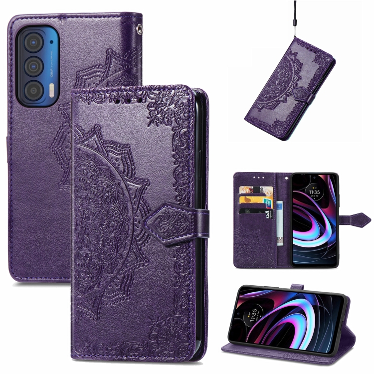 

For Motorola Edge 2021 Mandala Embossing Pattern Horizontal Flip Leather Case with Holder & Card Slots & Wallet & Lanyard(Purple)