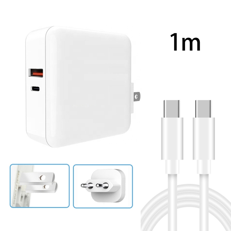 

A6 65W QC 3.0 USB + PD USB-C / Type-C Dual Fast Charging Laptop Adapter + 1m USB-C / Type-C to USB-C / Type-C Data Cable Set for MacBook Series, US Plug + EU Plug